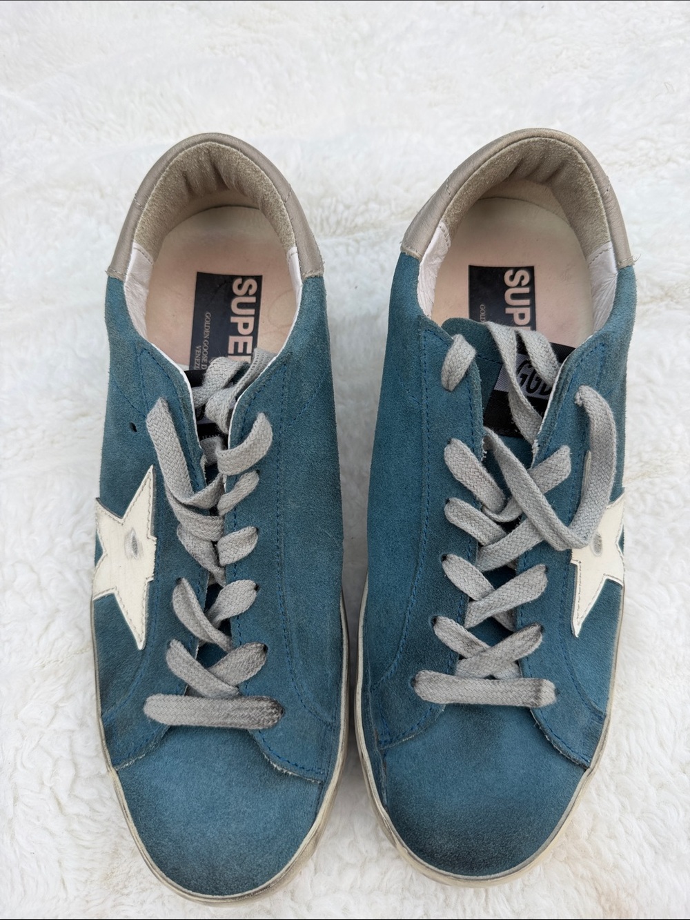 Golden Goose women’s Teal Suede Sneakers with White Star